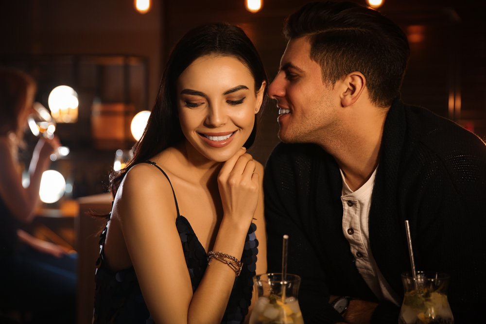 Happy couple on date in restaurant